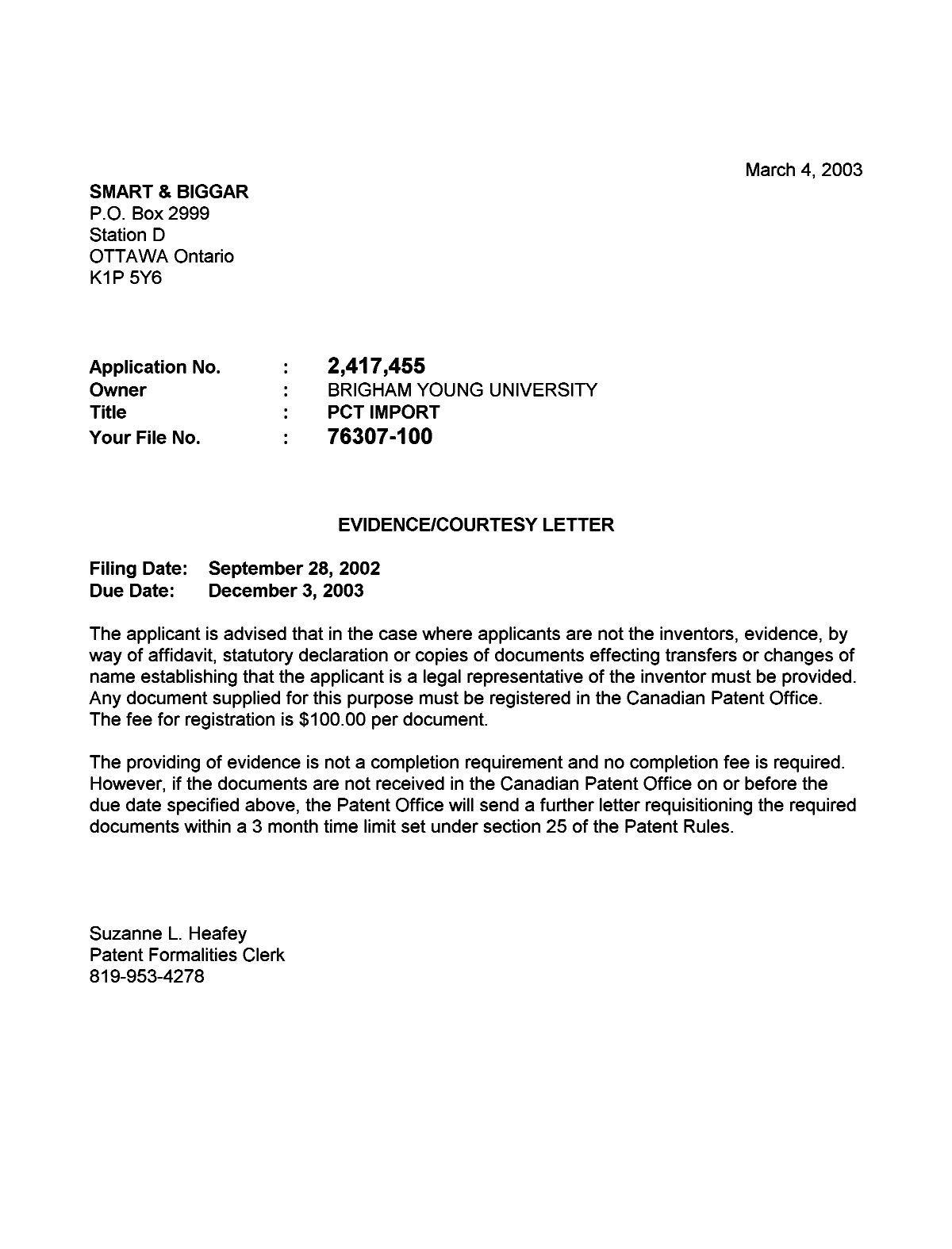 Canadian Patent Document 2417455. Correspondence 20030227. Image 1 of 1