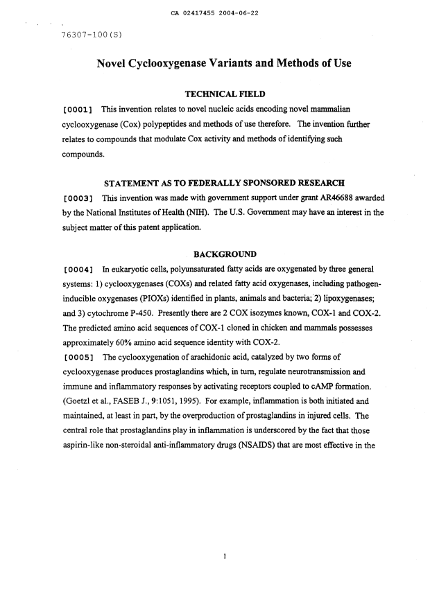 Canadian Patent Document 2417455. Description 20040622. Image 1 of 163