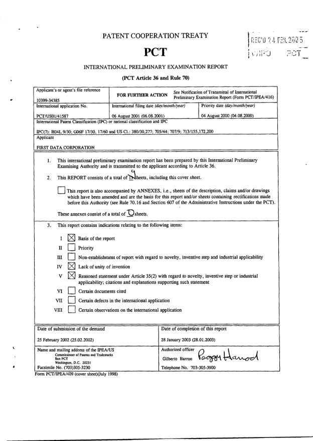 Document de brevet canadien 2417922. PCT 20030204. Image 1 de 9