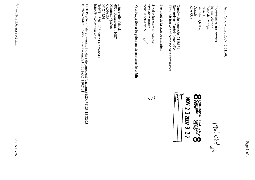 Document de brevet canadien 2418133. Taxes 20061223. Image 1 de 1