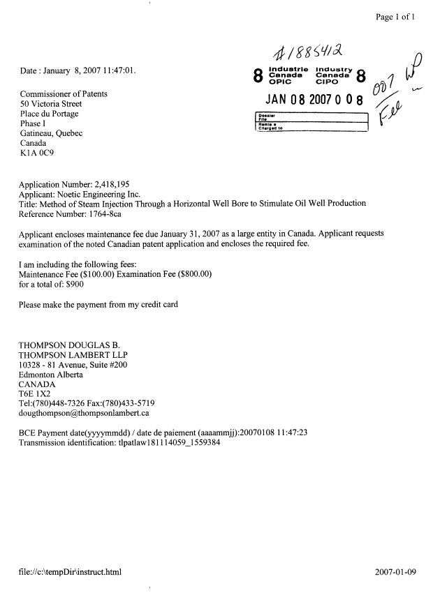 Document de brevet canadien 2418195. Poursuite-Amendment 20070108. Image 1 de 1