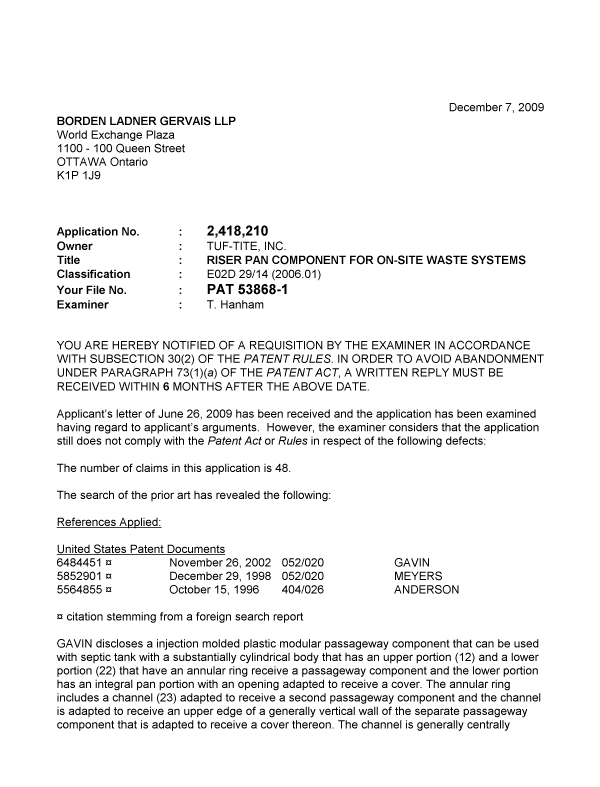 Document de brevet canadien 2418210. Poursuite-Amendment 20091207. Image 1 de 3