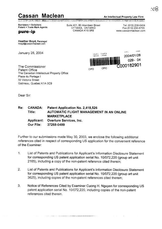 Document de brevet canadien 2418526. Poursuite-Amendment 20040128. Image 1 de 2