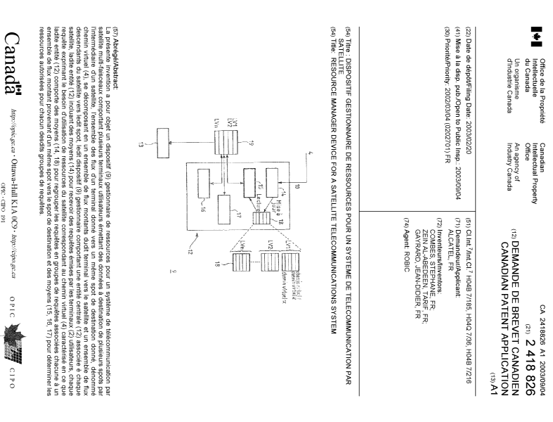 Document de brevet canadien 2418826. Page couverture 20030808. Image 1 de 1