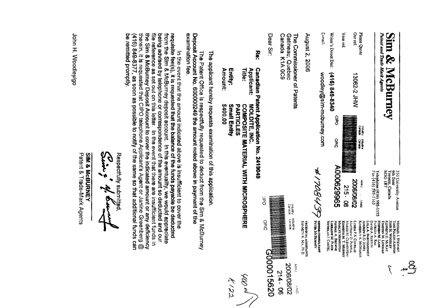 Document de brevet canadien 2419049. Poursuite-Amendment 20060802. Image 1 de 2