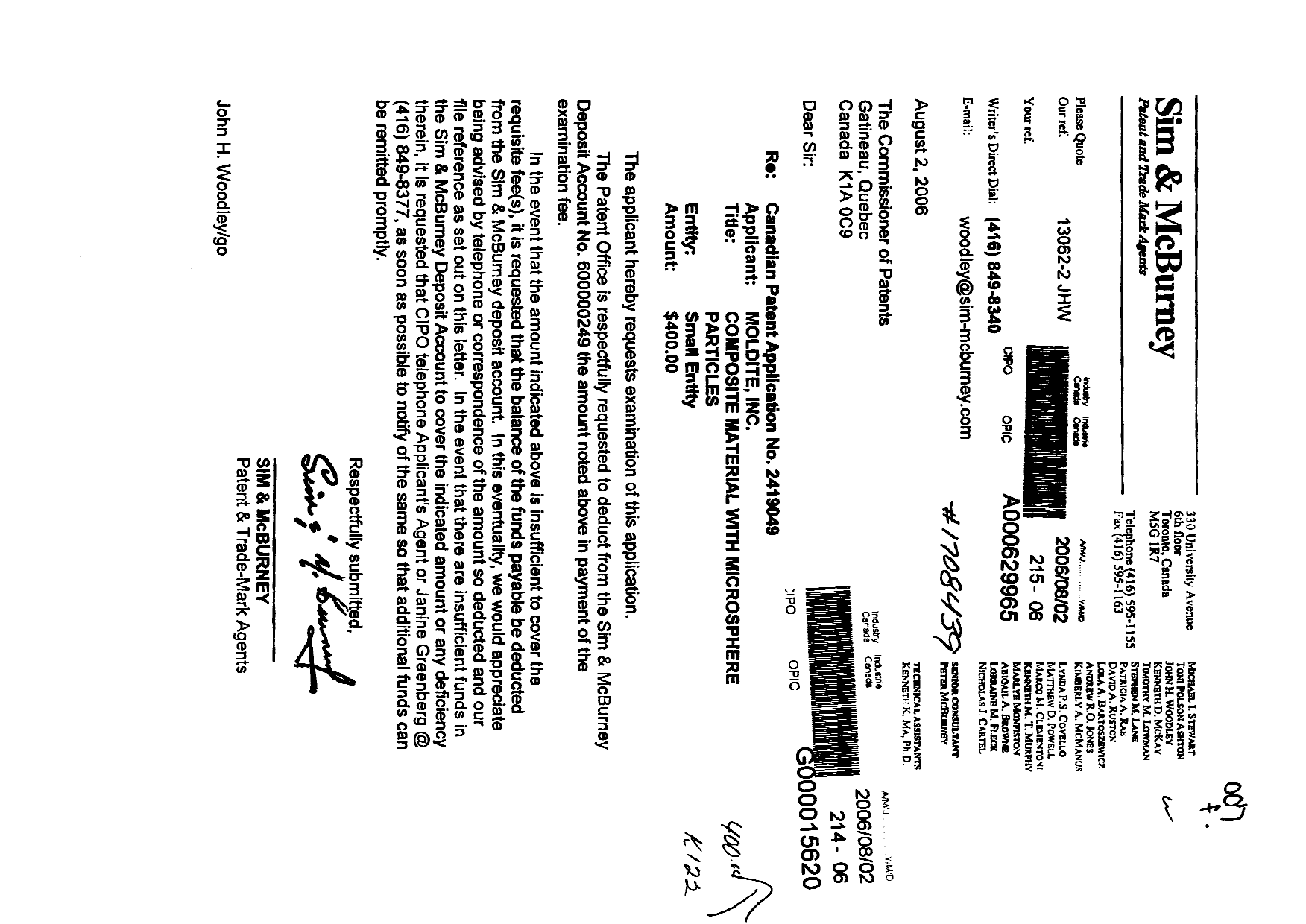Canadian Patent Document 2419049. Prosecution-Amendment 20060802. Image 1 of 2