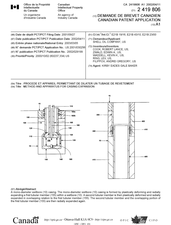 Document de brevet canadien 2419806. Page couverture 20030911. Image 1 de 1