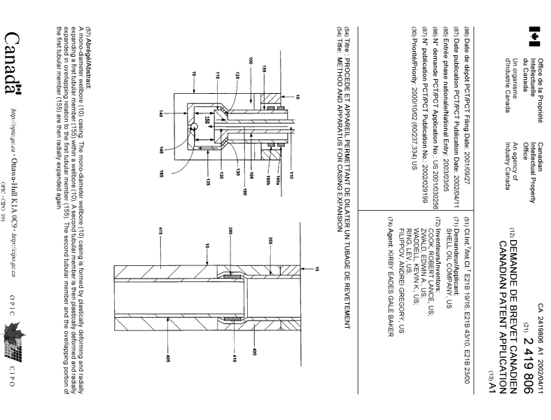 Canadian Patent Document 2419806. Cover Page 20030911. Image 1 of 1