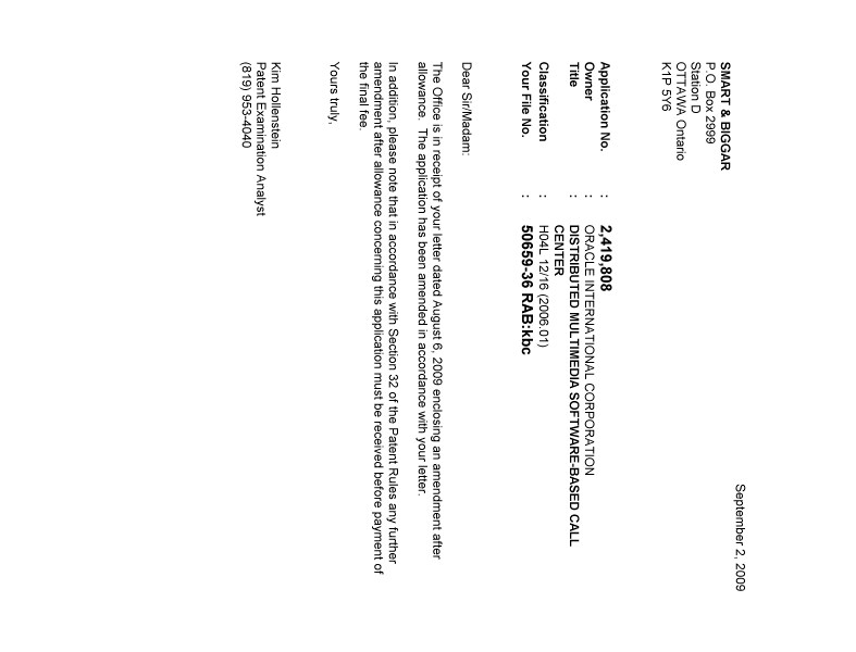 Canadian Patent Document 2419808. Correspondence 20090902. Image 1 of 1