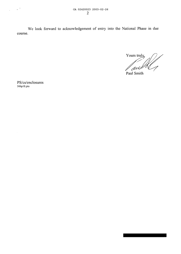 Document de brevet canadien 2420023. Cession 20030226. Image 2 de 5