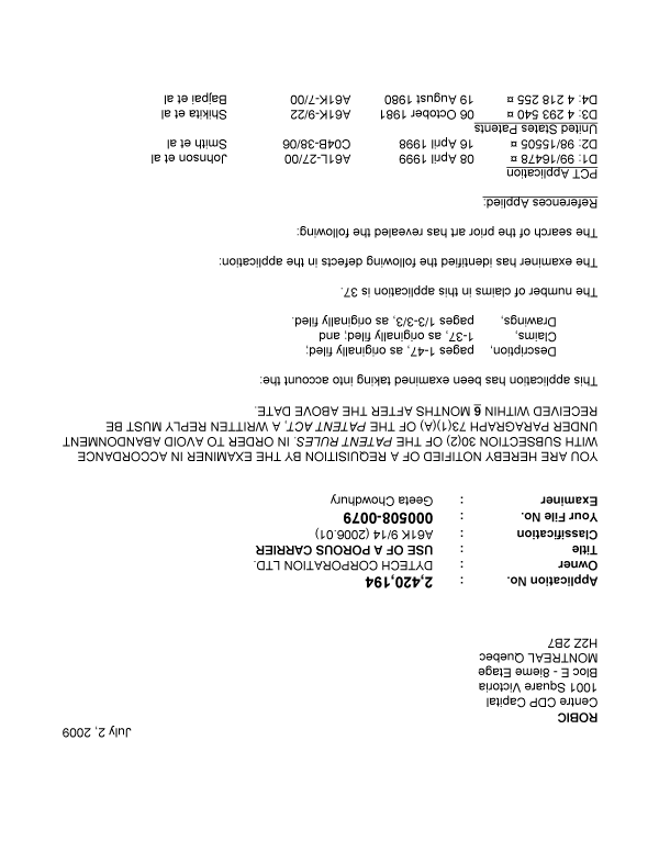 Canadian Patent Document 2420194. Prosecution-Amendment 20081202. Image 1 of 4