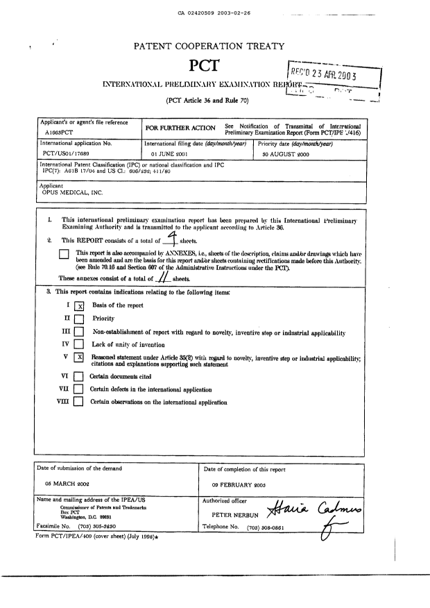 Document de brevet canadien 2420509. PCT 20030226. Image 1 de 15