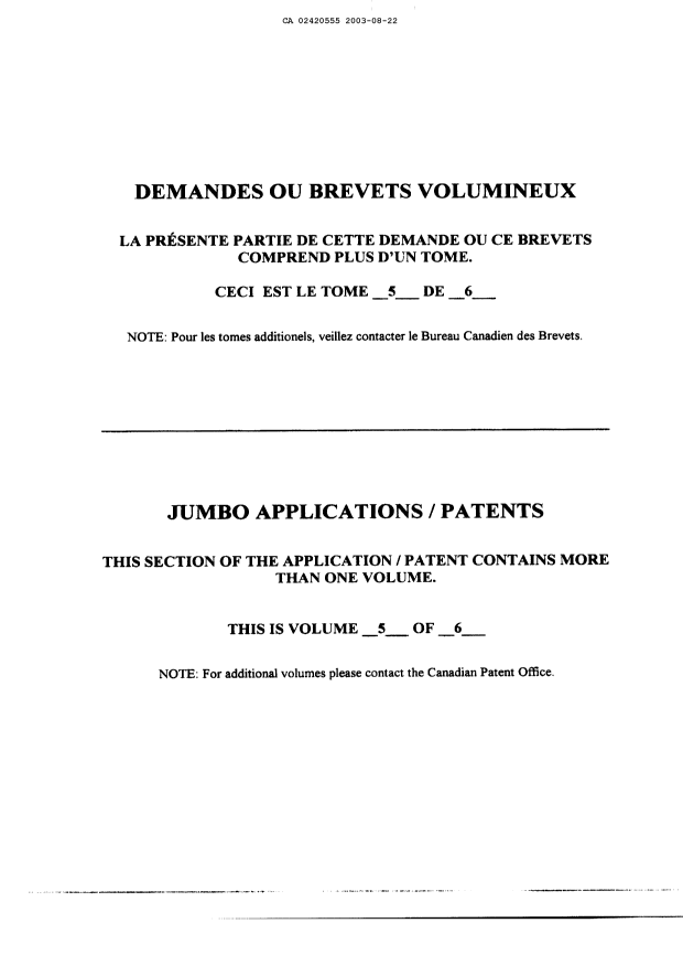 Canadian Patent Document 2420555. Correspondence 20021222. Image 1 of 950