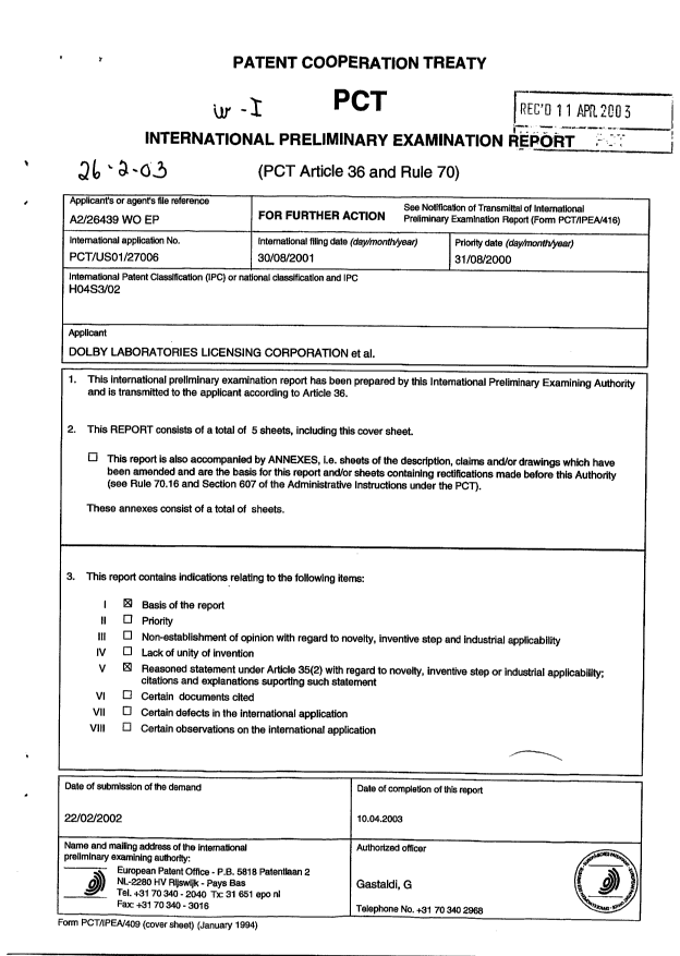 Document de brevet canadien 2420671. PCT 20030226. Image 1 de 5