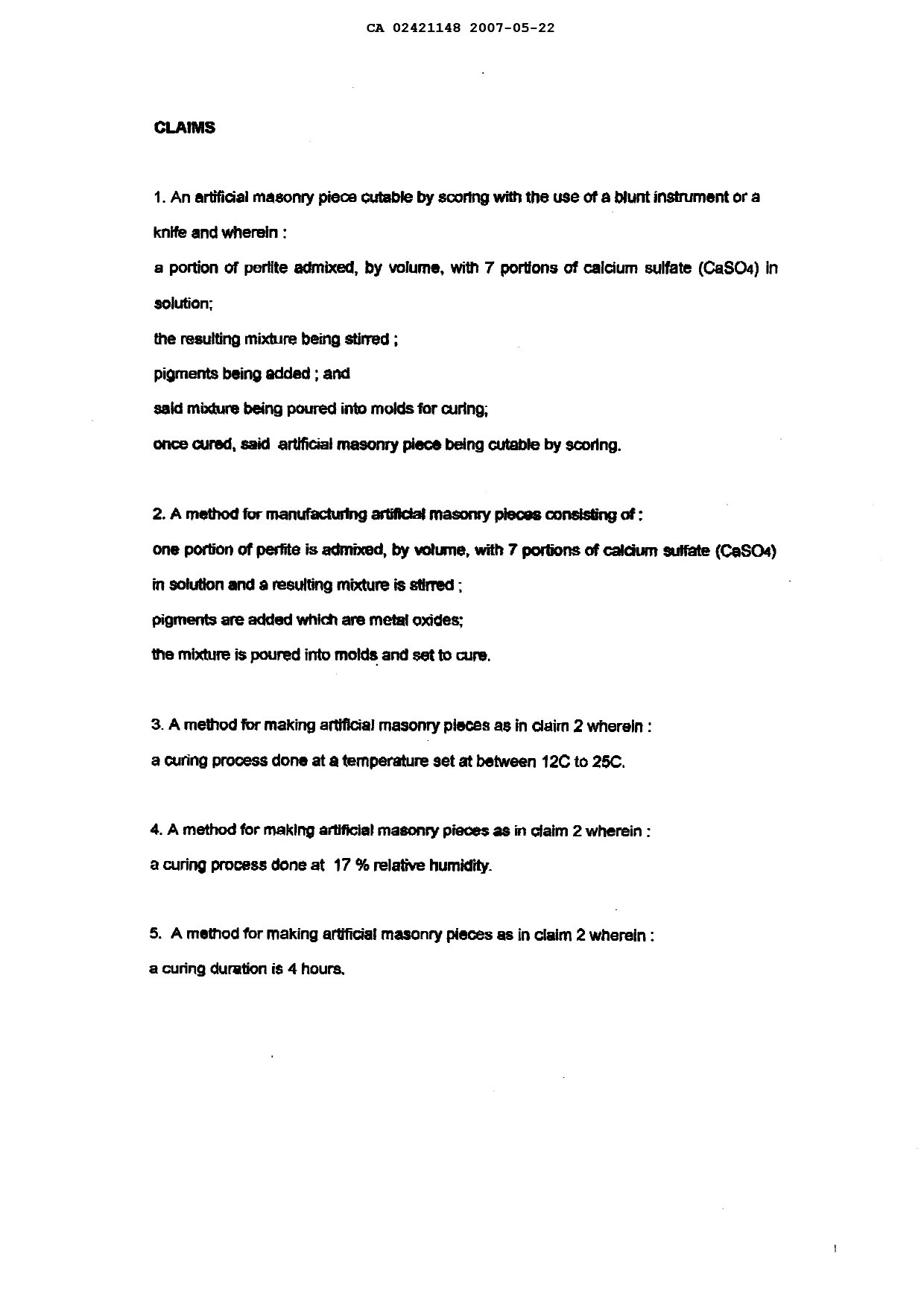 Document de brevet canadien 2421148. Revendications 20061222. Image 1 de 3