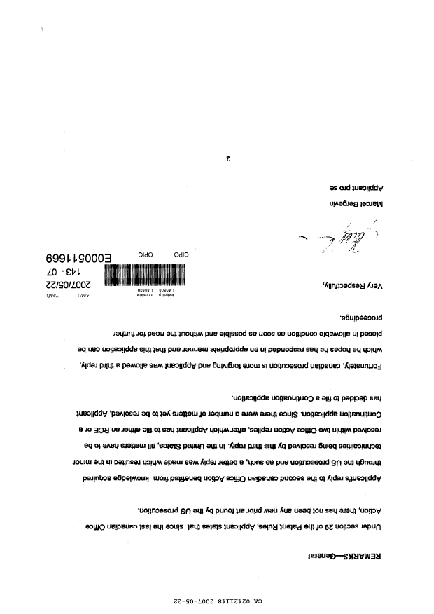 Canadian Patent Document 2421148. Prosecution-Amendment 20061222. Image 2 of 6