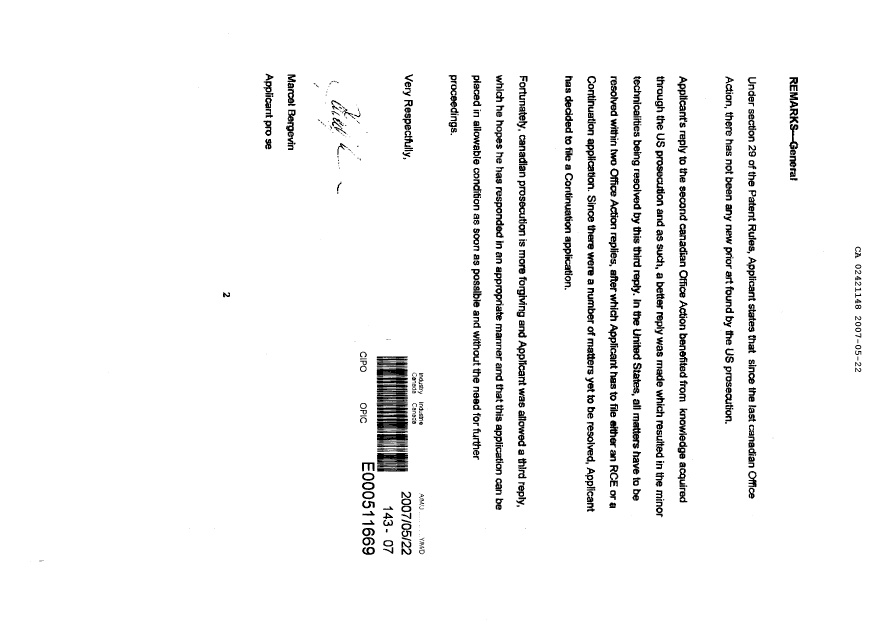 Canadian Patent Document 2421148. Prosecution-Amendment 20061222. Image 2 of 6