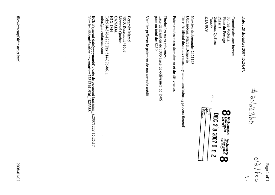 Document de brevet canadien 2421148. Taxes 20061228. Image 1 de 1