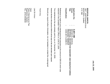 Document de brevet canadien 2421148. Correspondance 20081222. Image 1 de 1
