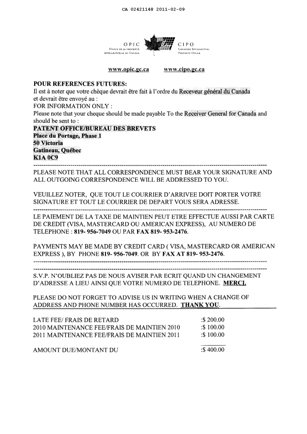 Canadian Patent Document 2421148. Correspondence 20101209. Image 2 of 4