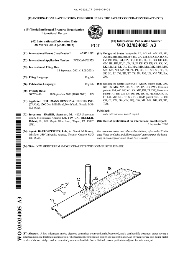 Document de brevet canadien 2421177. Abrégé 20030304. Image 1 de 1