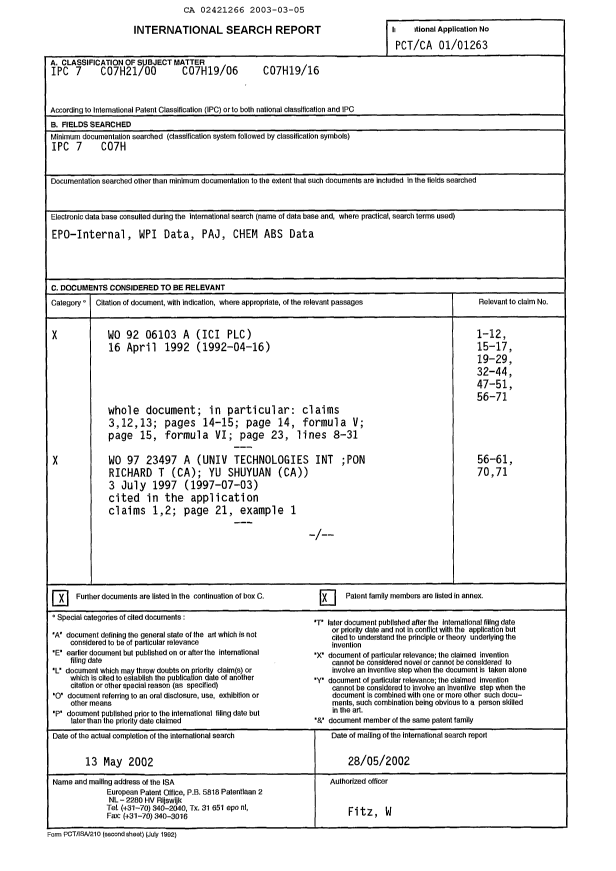 Canadian Patent Document 2421266. PCT 20030305. Image 2 of 4