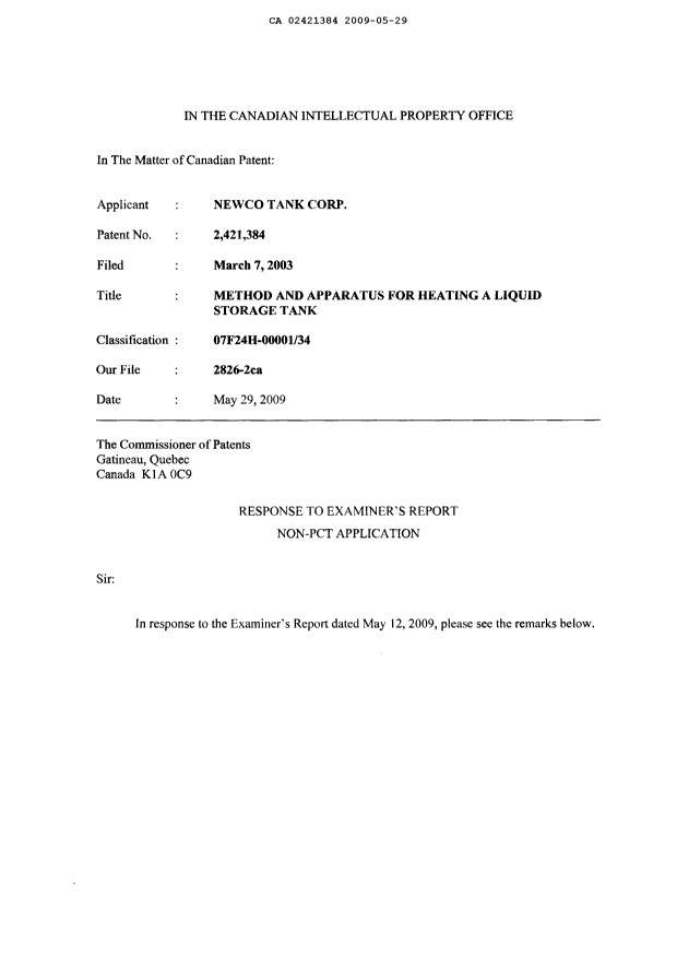 Document de brevet canadien 2421384. Poursuite-Amendment 20090529. Image 2 de 8