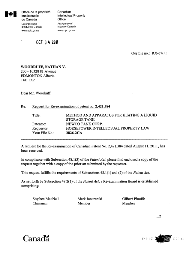 Canadian Patent Document 2421384. Prosecution-Amendment 20101204. Image 1 of 2