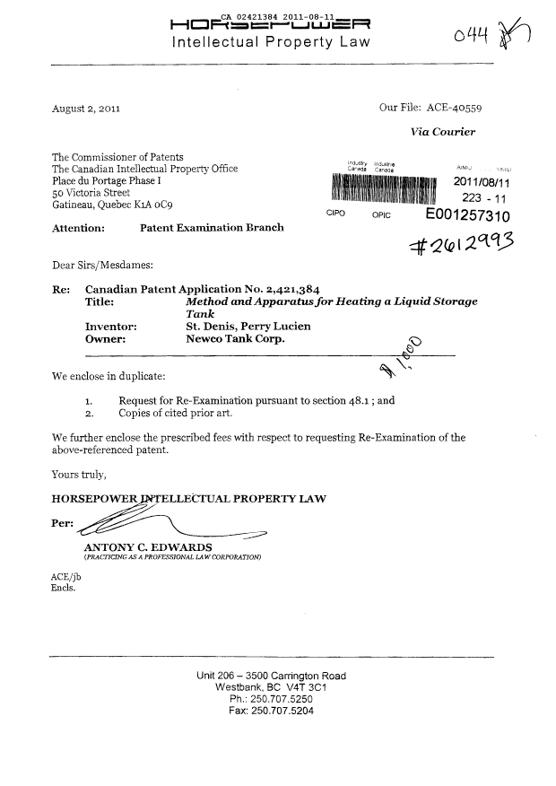 Canadian Patent Document 2421384. Prosecution-Amendment 20101211. Image 1 of 25