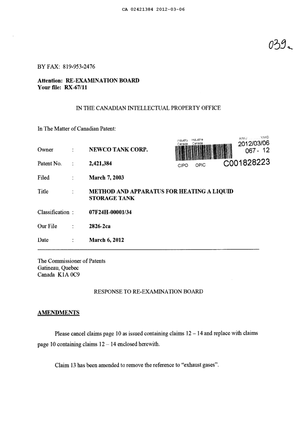Canadian Patent Document 2421384. Prosecution-Amendment 20111206. Image 1 of 10