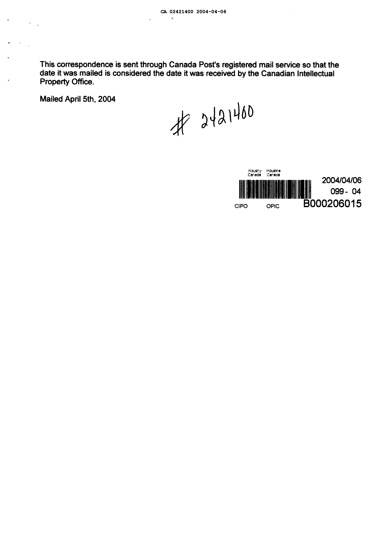Document de brevet canadien 2421400. Poursuite-Amendment 20031206. Image 2 de 17