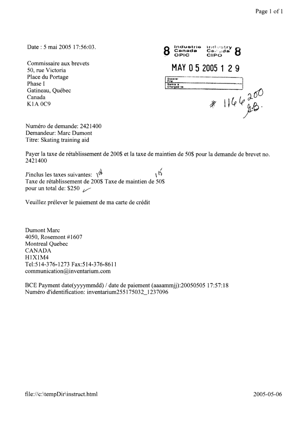 Document de brevet canadien 2421400. Taxes 20041205. Image 1 de 1