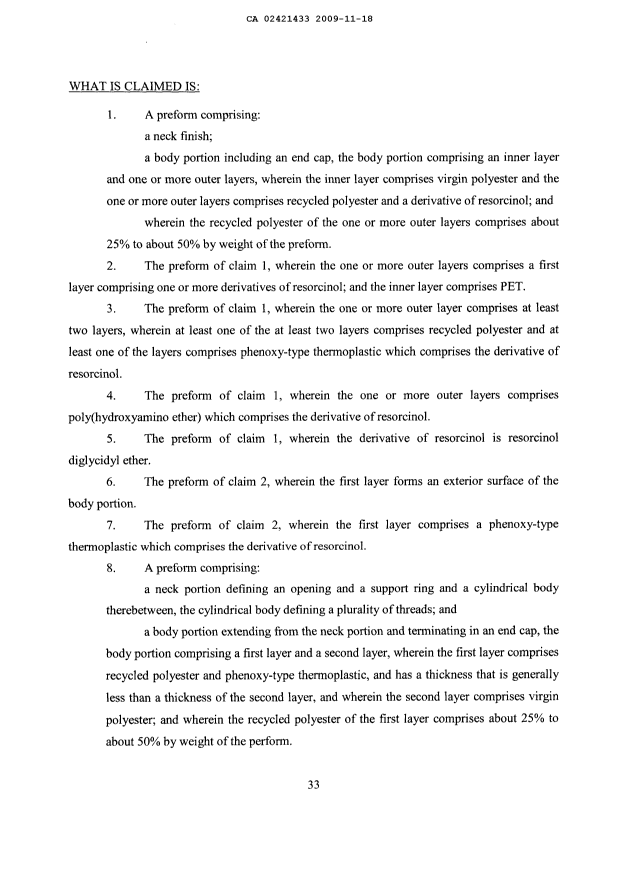 Document de brevet canadien 2421433. Revendications 20091118. Image 1 de 6