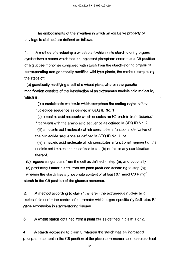 Document de brevet canadien 2421679. Revendications 20091229. Image 1 de 3