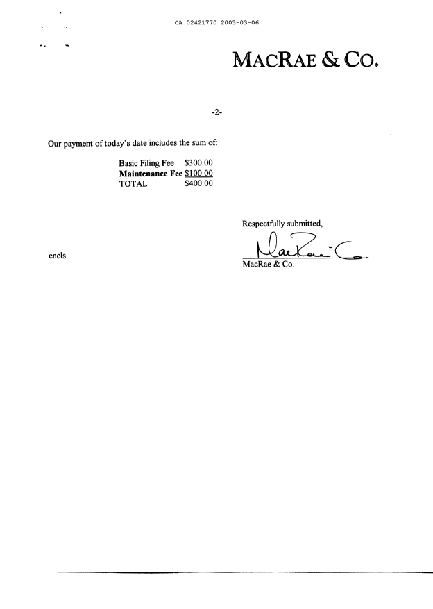 Document de brevet canadien 2421770. Cession 20030306. Image 2 de 4