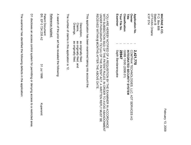Document de brevet canadien 2421770. Poursuite-Amendment 20081213. Image 1 de 3