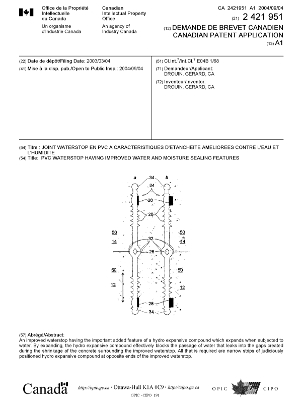 Document de brevet canadien 2421951. Page couverture 20040816. Image 1 de 1