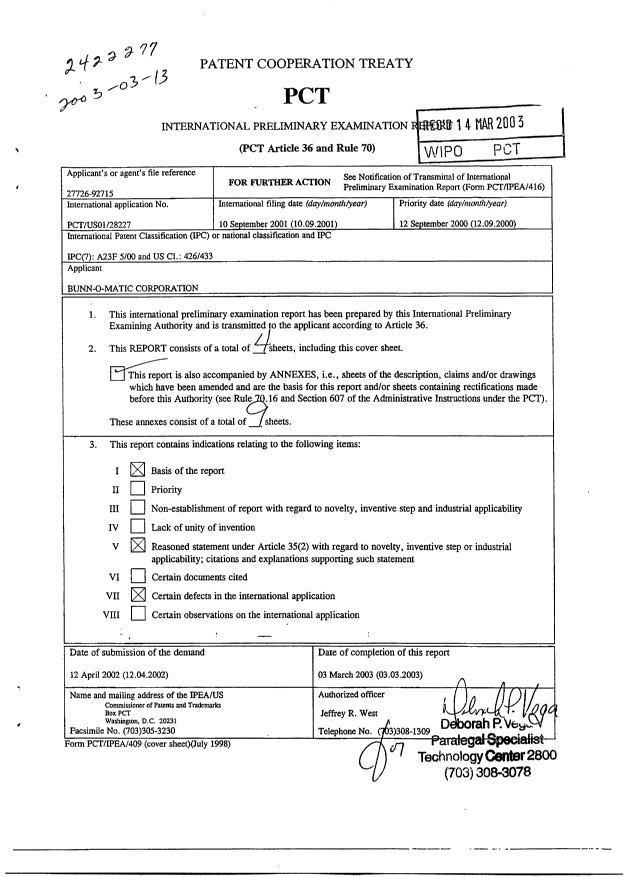 Document de brevet canadien 2422277. PCT 20030313. Image 1 de 4