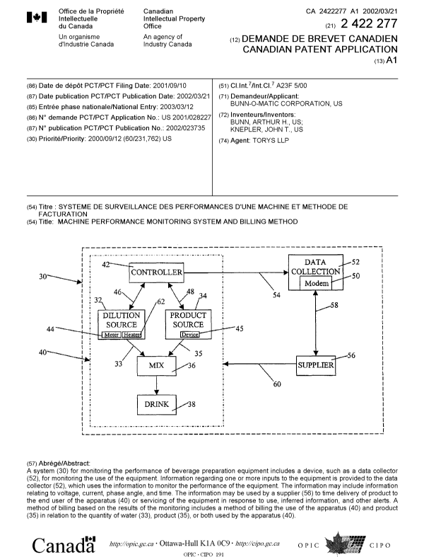 Document de brevet canadien 2422277. Page couverture 20030512. Image 1 de 1