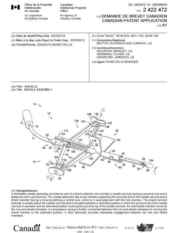 Document de brevet canadien 2422472. Page couverture 20030822. Image 1 de 1