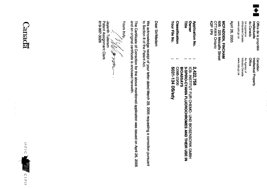 Canadian Patent Document 2422758. Prosecution-Amendment 20050426. Image 1 of 2