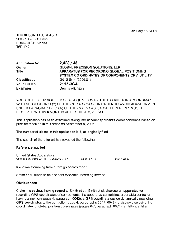 Document de brevet canadien 2423148. Poursuite-Amendment 20090216. Image 1 de 2