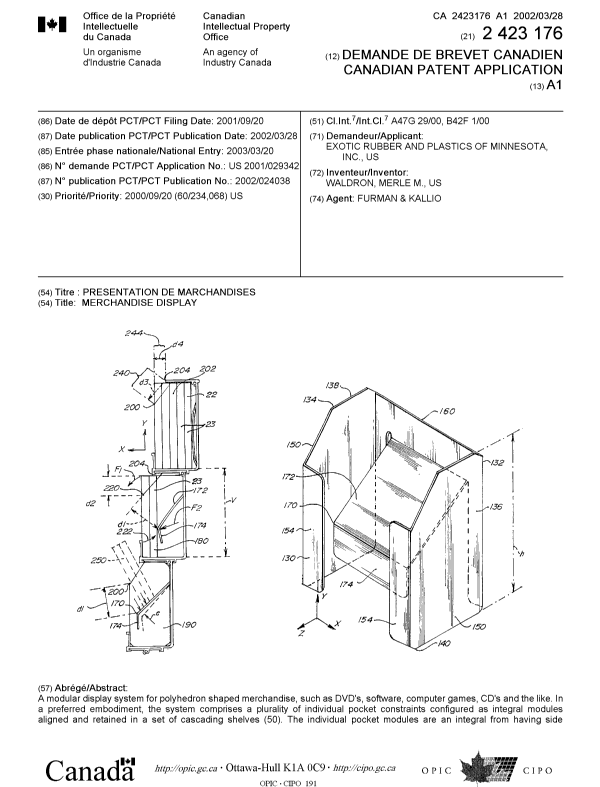 Canadian Patent Document 2423176. Cover Page 20021223. Image 1 of 2