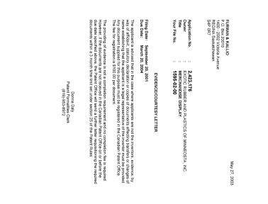 Document de brevet canadien 2423176. Correspondance 20030521. Image 1 de 1