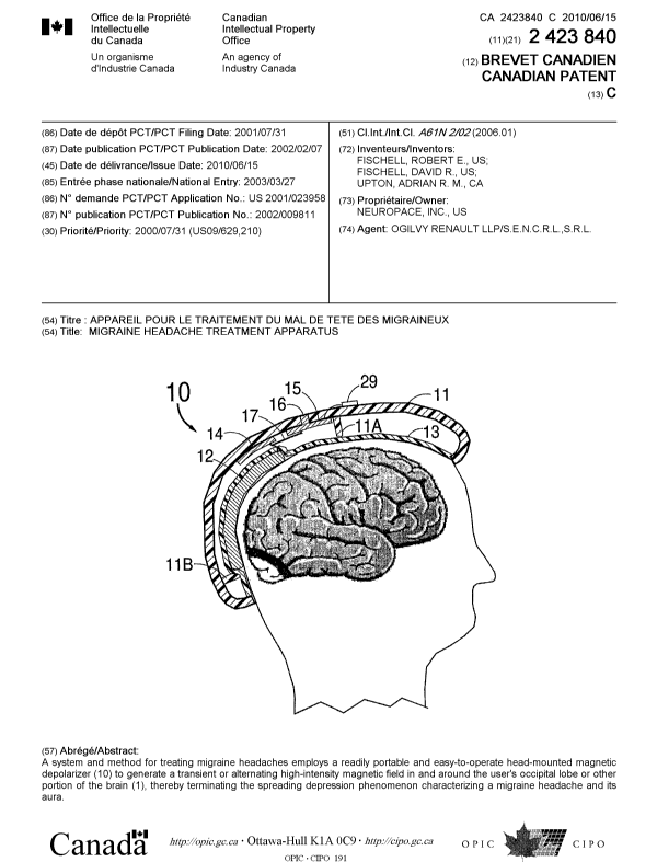 Canadian Patent Document 2423840. Cover Page 20100518. Image 1 of 1