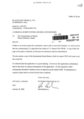 Canadian Patent Document 2423973. Prosecution-Amendment 20031218. Image 1 of 1