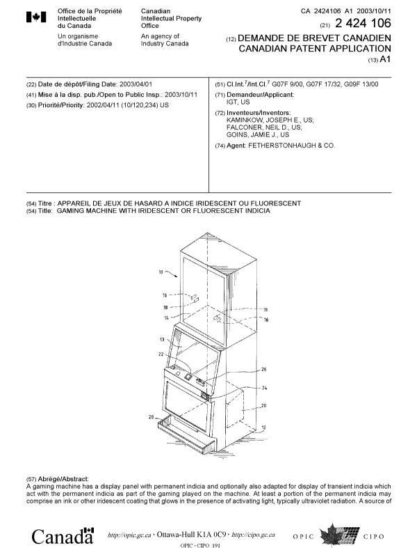 Canadian Patent Document 2424106. Cover Page 20030915. Image 1 of 2