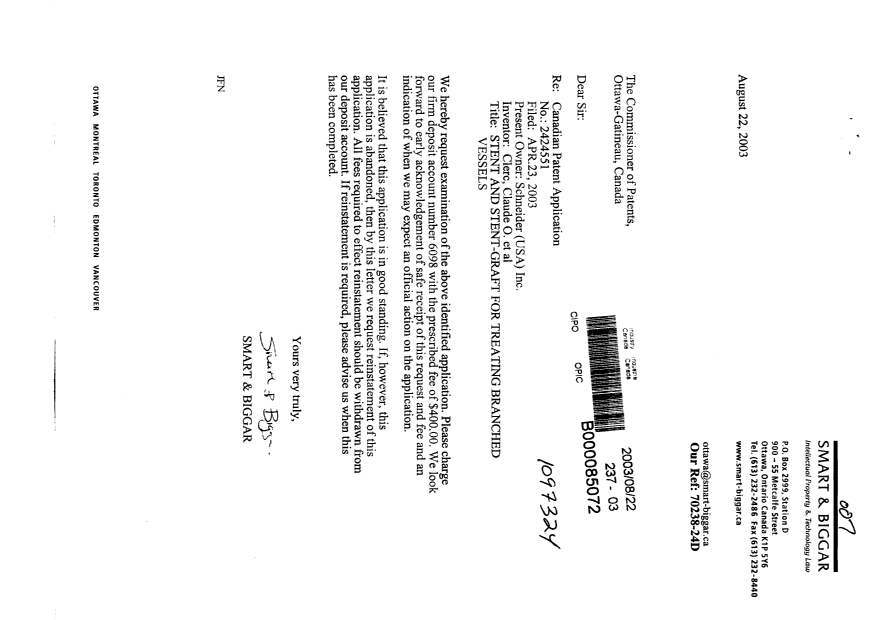 Canadian Patent Document 2424551. Prosecution-Amendment 20021222. Image 1 of 1