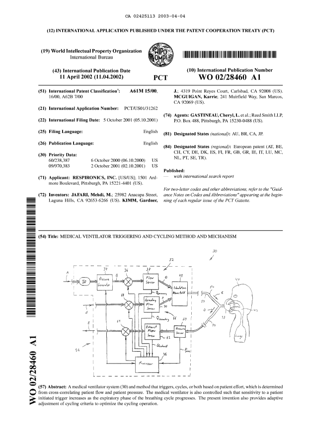 Document de brevet canadien 2425113. Abrégé 20030404. Image 1 de 1