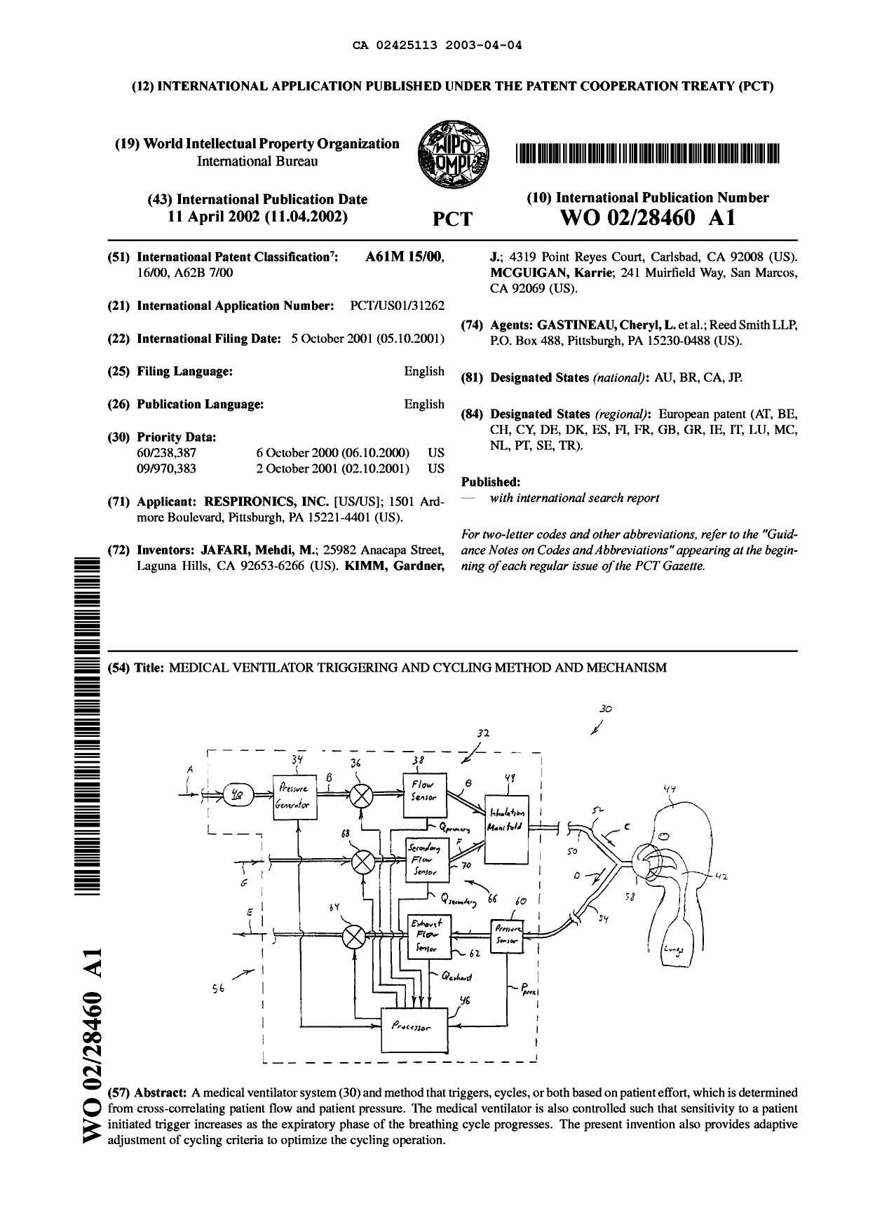 Canadian Patent Document 2425113. Abstract 20030404. Image 1 of 1
